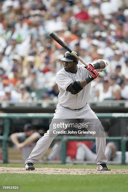 David Ortiz of the Boston Red Sox bats during the game against the Detroit Tigers at Comerica Park in Detroit, Michigan on July 8, 2007. The Tigers...