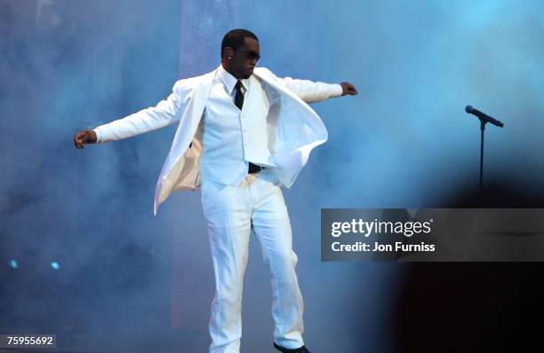 Diddy on stage during The Concert For Diana held at Wembley Stadium on July 1, 2007 in London. The concert marked the 10th anniversary of Princess...