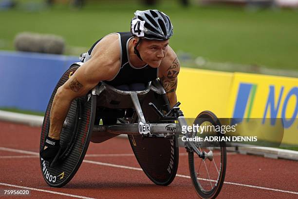 British athlete David Weir competes in the 1500M Paralympic event during the Norwich Union London Grand Prix at the Crystal Palace National Sports...