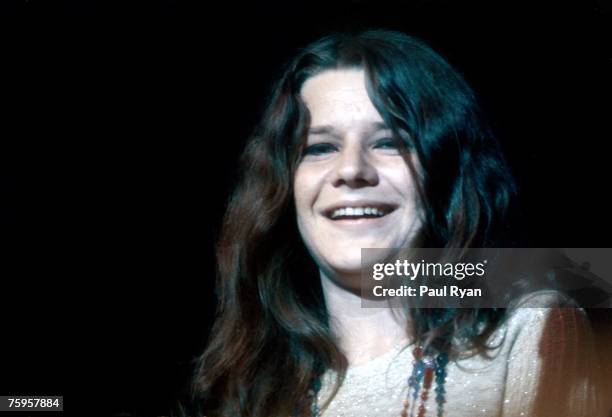 Singer Janis Joplin of the bblues/rock band Big Brother and the Holding Company performs at the Monterey Pop Festival at the Monterey County...