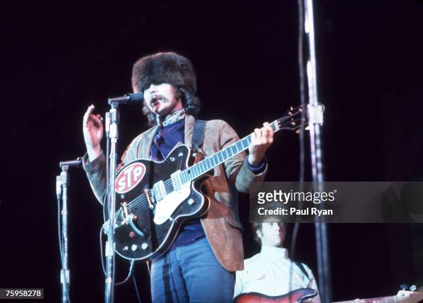 Chris Hillman and David Crosby of the folk rock Byrds performs at the Monterey Pop Festival on June 17, 1967 in Monterey, California.