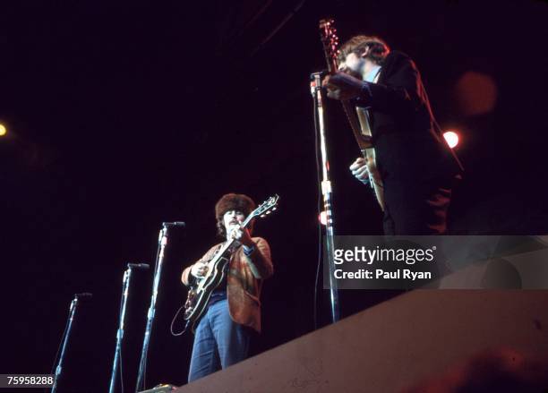 David Crosby and Roger McGuinn of the folk rock Byrds perform at the Monterey Pop Festival on June 17, 1967 in Monterey, California.