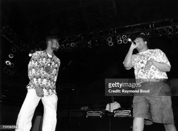 Rappers Posdnuos and Trugoy The Dove of De La Soul performs at the U.I.C. Pavilion in Chicago, Illinois in May 1989.