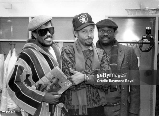Charlie Wilson, Robert Wilson and Ronnie Wilson of the funk group "Gap Band" pose for a portrait backstage in circa 1984.