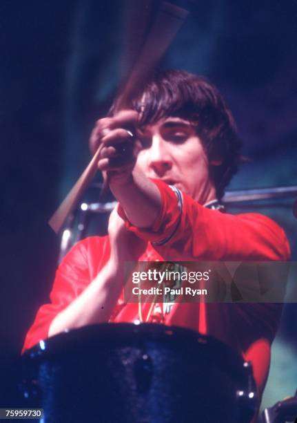Singer Roger Daltrey, bassist John Entwistle, guitarist Pete Townshend and drummer Keith Moon the rock and roll band "The Who" perform on stage at...