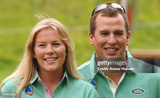 Peter Phillips poses with Autumn Kelly after announcing their engagement at the Festival of British Eventing at Gatcombe Park on August 4, 2007 in...