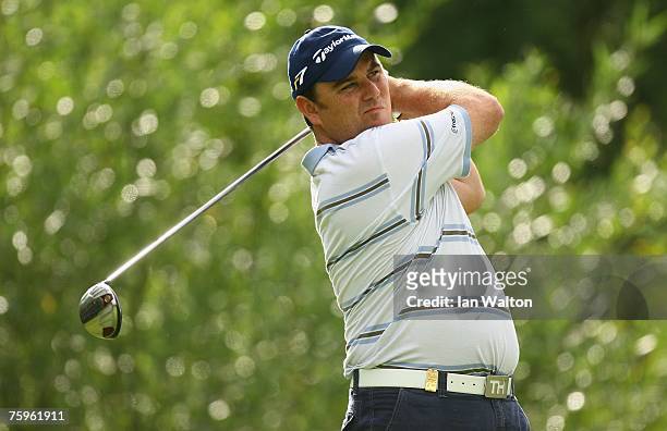 Gary Murphy of Ireland in action during the 3rd round of the Russian Open Golf Championship at the Moscow Country Club August 4, 2007 in Moscow,...