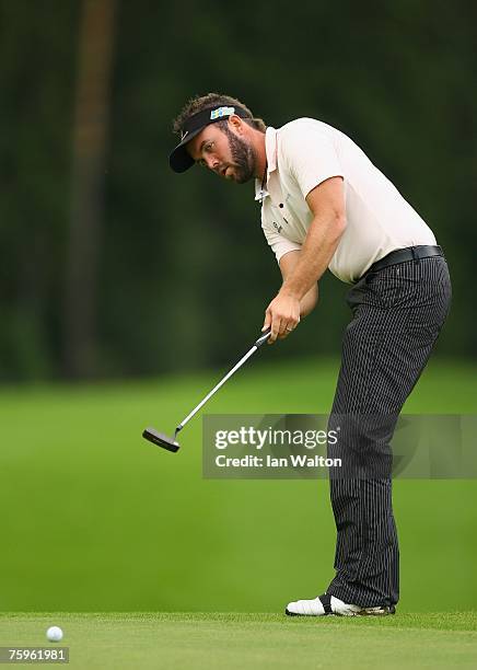 Christian Nilsson of Sweden in action during the 3rd round of the Russian Open Golf Championship at the Moscow Country Club August 4, 2007 in Moscow,...