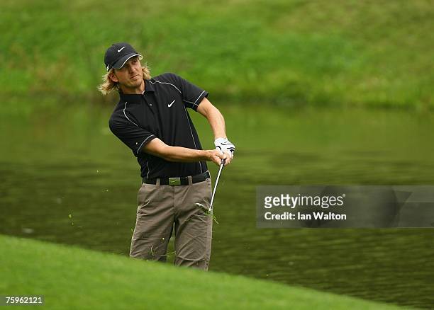 Christopher Hanell of Sweden in action during the 3rd round of the Russian Open Golf Championship at the Moscow Country Club August 4, 2007 in...
