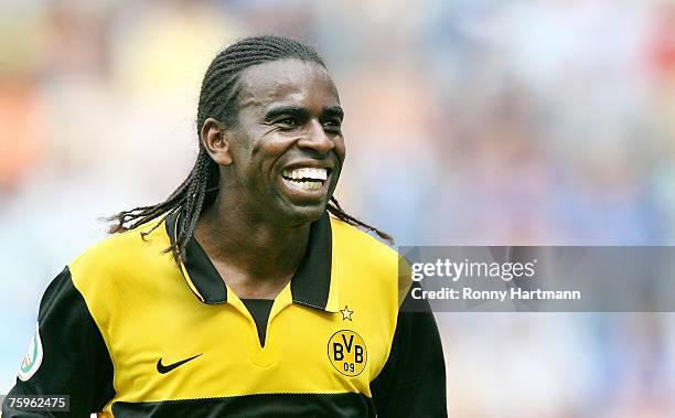 Tinga of Dortmund smiles during the DFB German Cup between 1. FC Magdeburg and Borussia Dortmund at the Stadion Magdeburg on August 4, 2007 in...