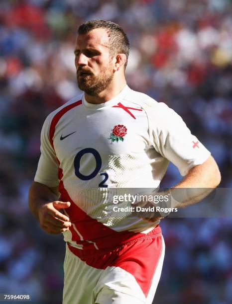 George Chuter of England looks on during the Investec Challenge rugby union match between England and Wales at Twickenham on August 4, 2007 in...