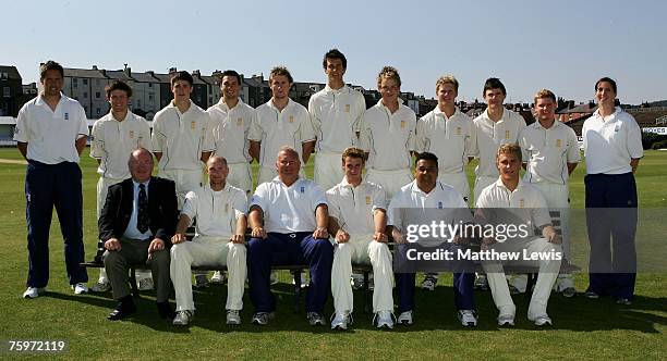 The England U19 Cricket Team, Back Row: Mark Thorburn , Liam Dawson, Chris Woakes, Billy Godleman, Alex Wakely, Steven Finn, Tom westley, Stuart...