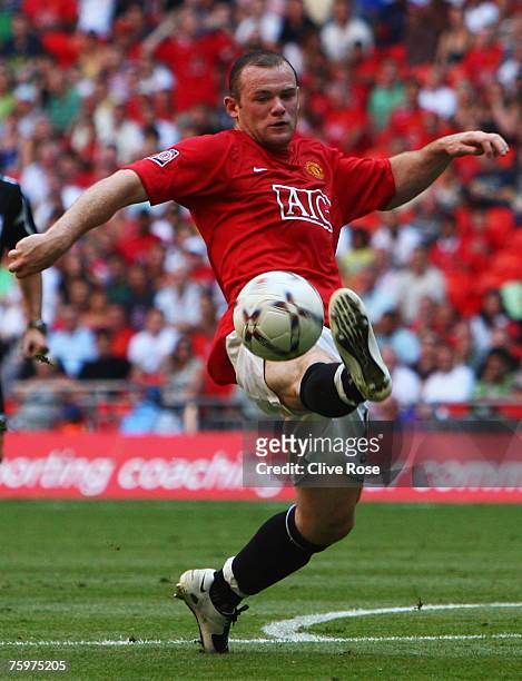 Wayne Rooney of Manchester United controls the ball during the FA Community Shield match between Chelsea and Manchester United at Wembley Stadium on...