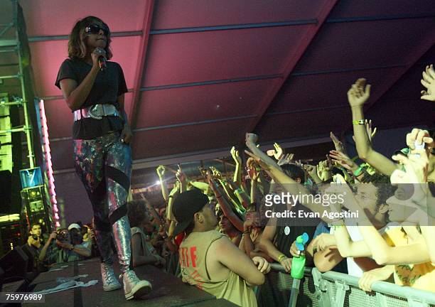 Musician M.I.A performs onstage at the Virgin Festival By Virgin Mobile 2007 at Pimlico Race Course on August 5, 2007 in Baltimore, Maryland.
