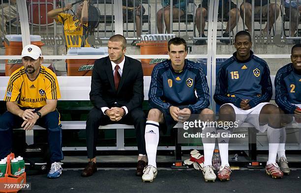 Galaxy midfielder David Beckham awaits the start of the match against the Toronto FC at BMO Field in Toronto, Ontario, Canada on August 5, 2007....