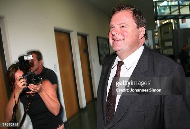 Max Strauss, son of former Bavarian state Governor Franz Josef Strauss, arrives at the last day of his re- trial at Augsburg's district court on...