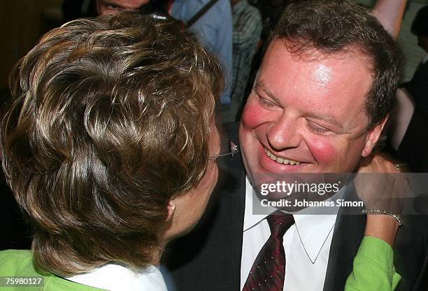 Max Strauss , son of former Bavarian state Governor Franz Josef Strauss, is hugged by his sister Monika Hohlmeier after his release at the last day...