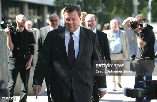 Max Strauss , son of former Bavarian state Governor Franz Josef Strauss , leaves the court after his release at the last day of his re- trial at...