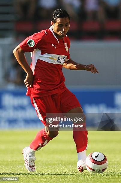 Antonio da Silva of Stuttgart runs with the ball during the German Football Association Cup first round match between SV Wehen-Wiesbaden and VfB...