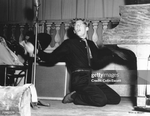 Rock and roll musician Jerry Lee Lewis performs circa 1958.
