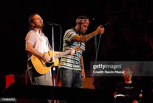 Singer/Guitarist Eddie Vedder of Pearl Jam, Musician Ben Harper and Tomas Young, Iraq war vetran whose story is told in forthcoming "Body of War"...