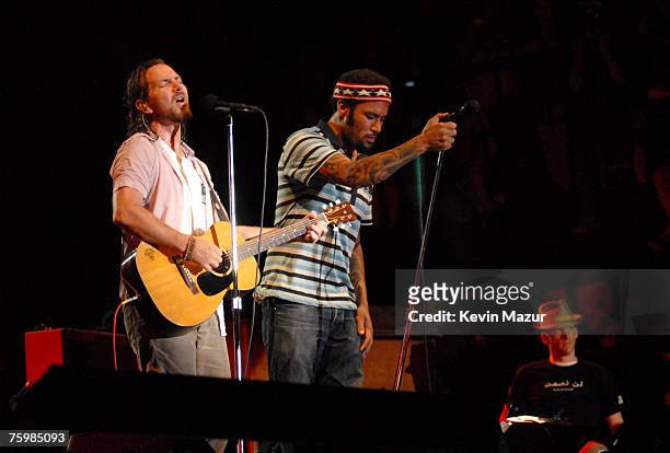 Singer/Guitarist Eddie Vedder of Pearl Jam, Musician Ben Harper and Tomas Young, Iraq war vetran whose story is told in forthcoming "Body of War"...