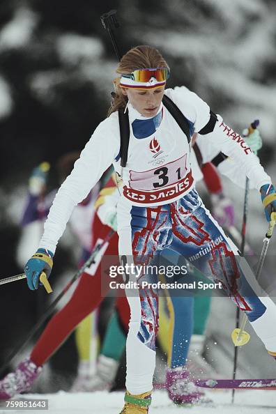 French biathlete Corinne Niogret competes for France to finish in