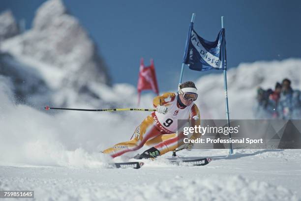 Swiss alpine skier Paul Accola pictured in action during competition to finish in 21st place in the Men's combined event held at Val d'Isere during...
