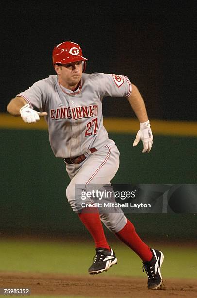 Jeff Keppinger of the Cincinnati Reds leads off second base during a baseball game against the Washington Nationals on July 31, 2007 at RFK Stadium...