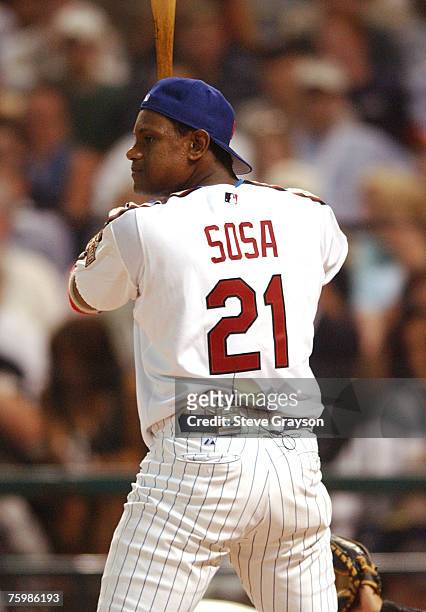 Sammy Sosa in action during the 2004 All Star Home Run Derby at Minute Maid Park in Houston, Texas on July 12, 2004.