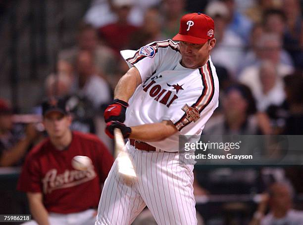 Jim Thome of the Philadelphia Phillies in action at the 2004 All Star Century 21 Home Run Derby at Minute Maid Park in Houston, Texas on July 12,...