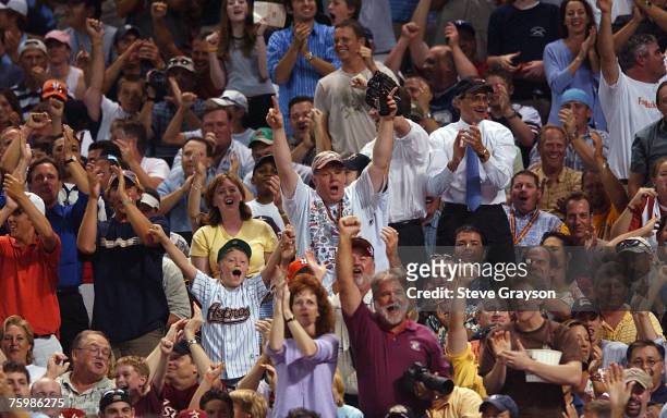 Hometown Fans cheer on Lance Berkman of the Houston Astros during the 2004 All Star Home Run Derby at Minute Maid Park in Houston, Texas on July 12,...