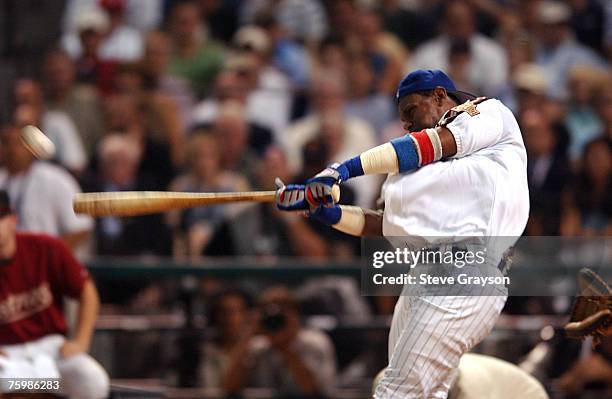 Sammy Sosa of the Chicago Cubs in action during the 2004 All Star Home Run Derby at Minute Maid Park in Houston, Texas on July 12, 2004.