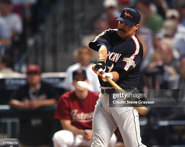 Rafael Palmeiro of the Baltimore Orioles in action during the 2004 All Star Home Run Derby at Minute Maid Park in Houston, Texas on July 12, 2004.