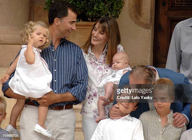 Prince Felipe and Princess Letizia with their daughters Leonor and Sofia, and HM King Juan Carlos with his grandsons Froilan and Juan Valentin pose...