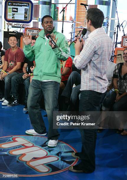 Actor Chris Tucker and MTV VJ Damien Fahey make an appearance on MTV's Total Request Live on August 6, 2007 in New York City.