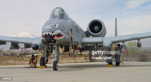 Crew Chiefs from the 74th Expeditionary Fighter Squadron, prepare an A-10 Thunderbot II for a mission from a forward-deployed location supporting...