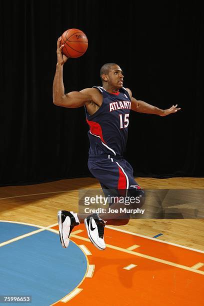Al Horford of the Atlanta Hawks poses for an action portrait during the 2007 NBA Rookie Photo Shoot on July 27, 2007 at the MSG Training Facility in...