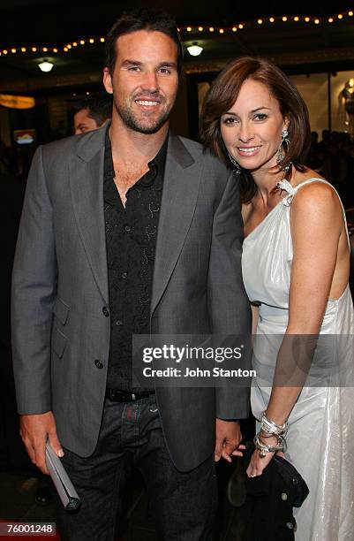 Pat Rafter and wife Lara Feltham attend the Sydney premiere of "The Bourne Ultimatum" at the State Theatre on August 7, 2007 in Sydney, Australia.