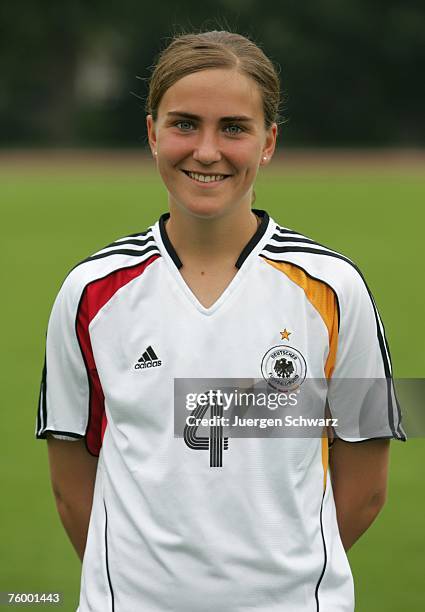 Valeria Kleiner poses during the photo call of the Women Under 17 German National Soccer Team on August 7, 2007 in Kamen, Germany.