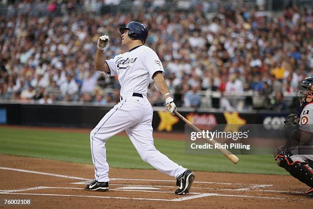 Scott Hairston of the San Diego Padres batting during the game against the San Francisco Giants at Petco Park in San Diego, California on August 4,...