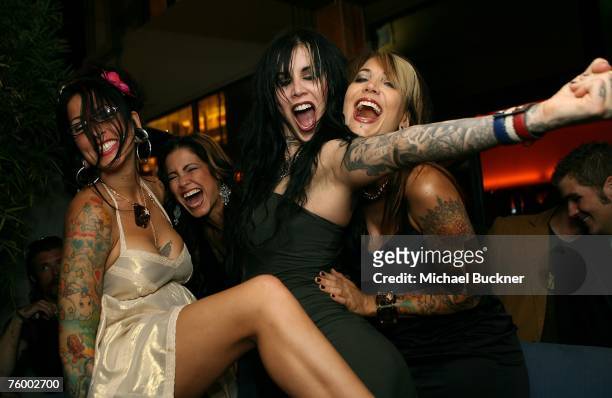Tatoo artists Pixie, Kim Siagh, Kat Von D and Hannah Aitchison attend the premiere party of Discovery Channel's "LA INK" at the Stone Rose Lounge on...