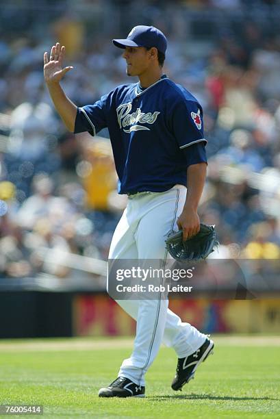 Wilfredo Ledezma of the San Diego Padres pitches during the game against the Arizona Diamondbacks at Petco Park in San Diego, California on August 2,...