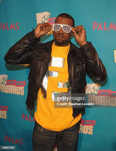 Rapper Kanye West during MTV's "TRL" announcing the nominations for the 2007 MTV Video Music Awards at MTV Studios in Times Square on August 7, 2007...