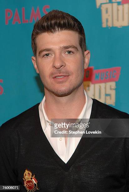Singer Robin Thicke during MTV's "TRL" announcing the nominations for the 2007 MTV Video Music Awards at MTV Studios in Times Square on August 7,...