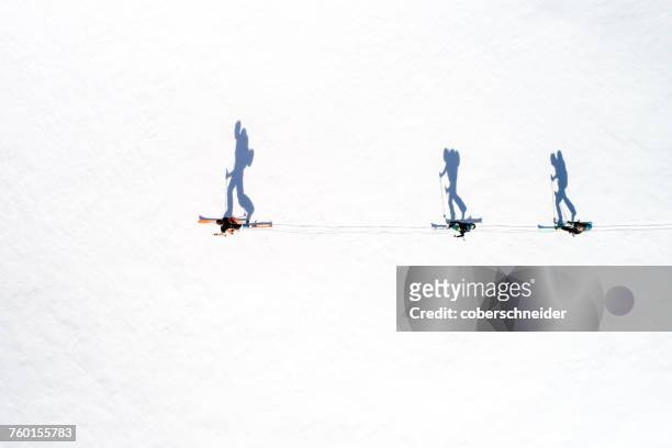 Aerial view of skiers and their shadows, Bad Gastein, Salzburg, Austria