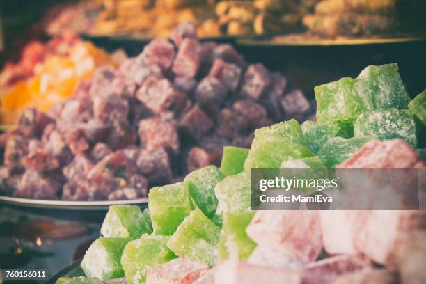 selection of turkish delight - turkish delight stock-fotos und bilder