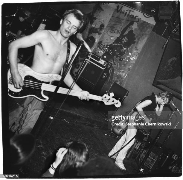 Photo of members of the Rock group the Police as they perform at CBGB's in New York, circa 1978. Pictured are, Stewart Copeland , Sting , and Andy...