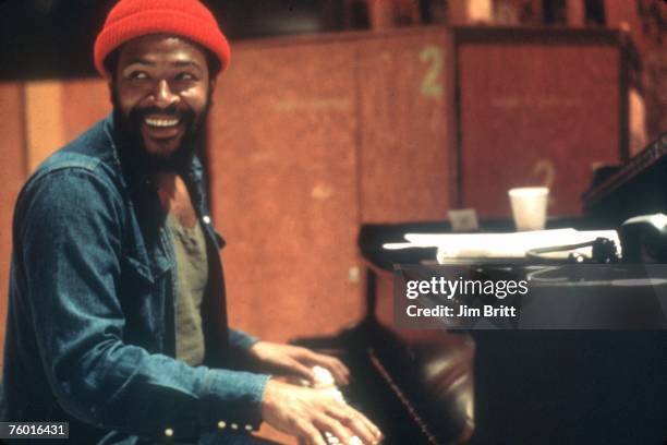 Soul singer and songwriter Marvin Gaye at Golden West Studios in 1973 in Los Angeles, California.