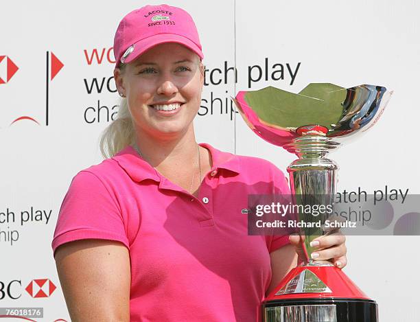 Brittany Lincicome holds up the championship trophy after defeating Juli Inkster 3&2 during the Finals of the HSBC Women's World Match Play...